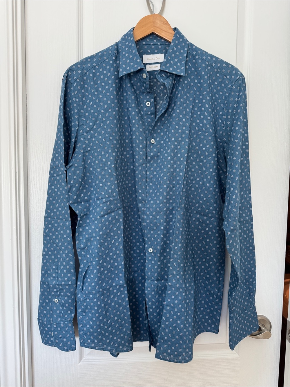 Massimo Dutti Blue Printed Long-Sleeve Button-Down Shirt
